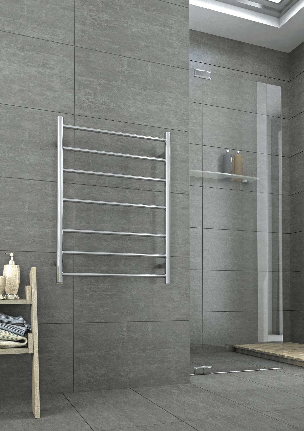 THERMOGROUP SR44SM ROUND LADDER HEATED TOWEL RAIL WITH SWITCH POLISHED STAINLESS STEEL