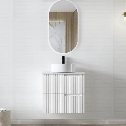 INSPIRE NS600W NOOSA WAVE BOARD WALL HUNG VANITY 600 CABINET ONLY MATTE WHITE
