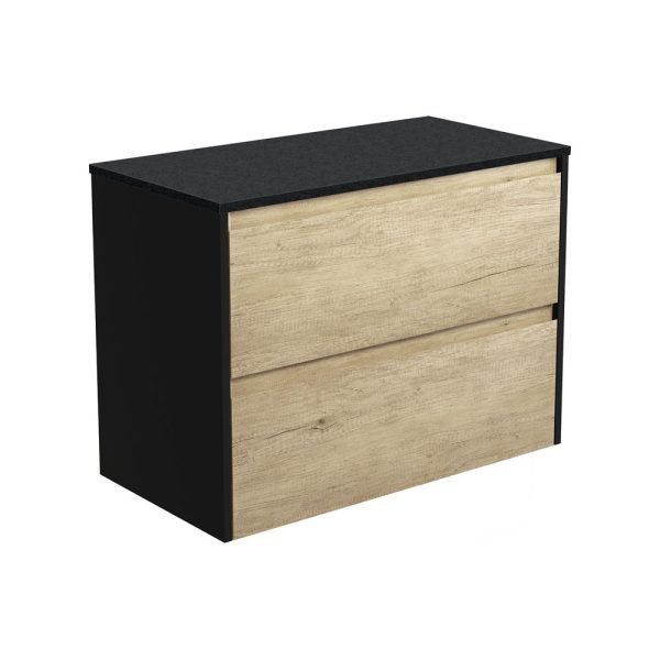 FIENZA 90BSB AMATO WALL HUNG VANITY 900 SCANDI OAK WITH SATIN BLACK PANELS