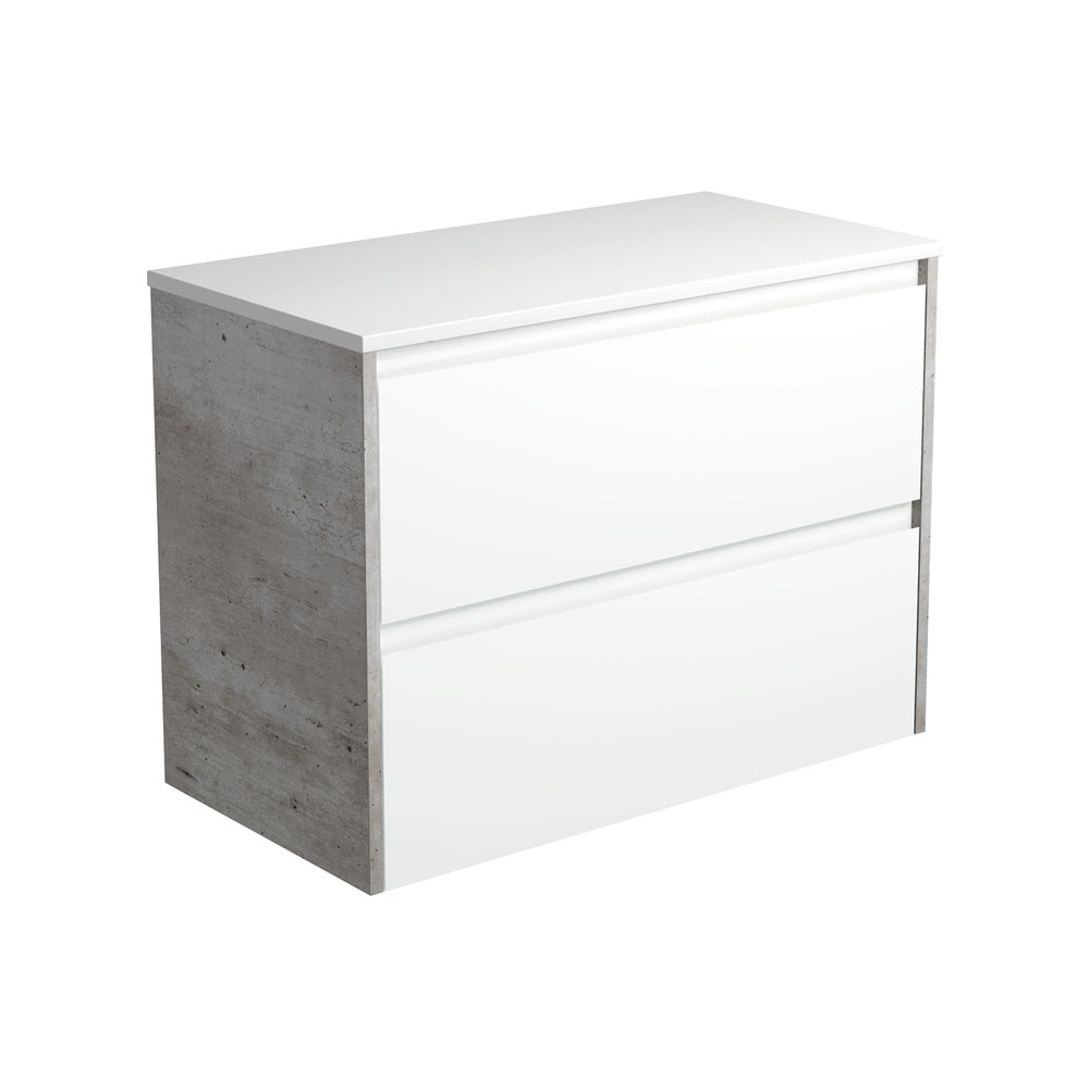 FIENZA 90BWX AMATO WALL HUNG VANITY 900 SATIN WHITE WITH INDUSTRIAL PANELS