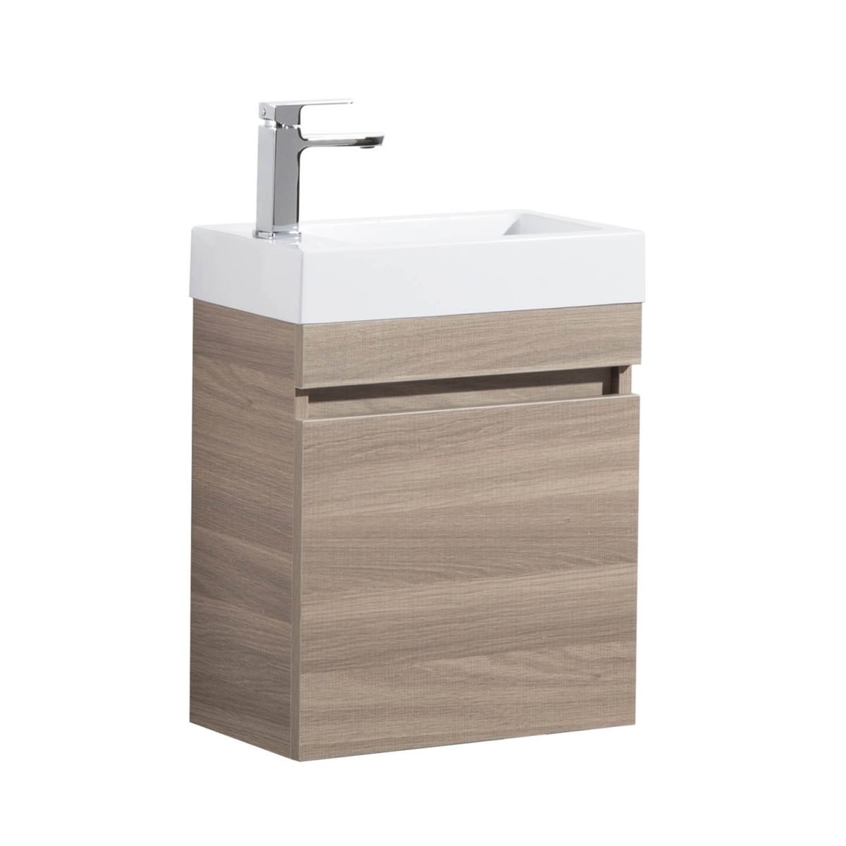 POSEIDON EV42WH-OAK-PT EVIE SLIM WALL HUNG VANITY 450*480*250MM CABINET WITH POLY TOP OAK