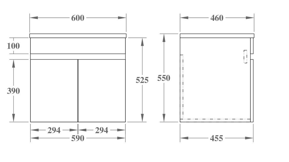 POSEIDON EV64WH-OAK EVIE PVC WALL HUNG VANITY 600*555*460MM CABINET ONLY OAK