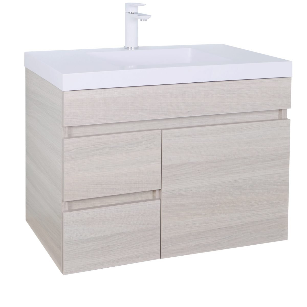 POSEIDON EV74LWH-OAK EVIE PVC WALL HUNG VANITY LEFT SIDE DRAWERS 750*555*460MM CABINET ONLY OAK