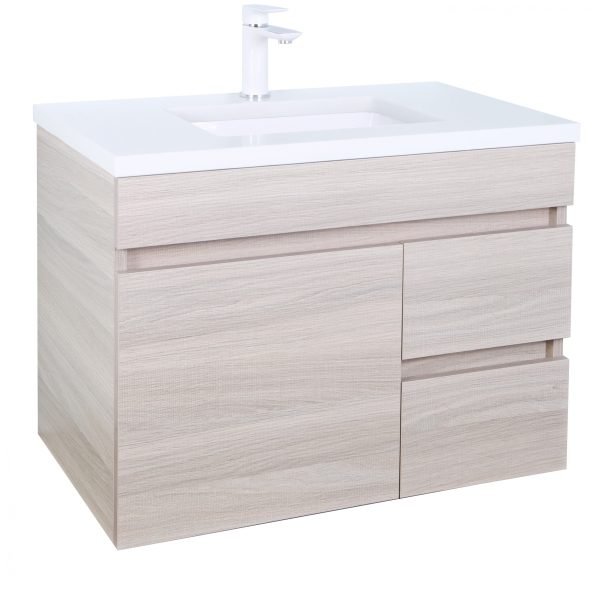 POSEIDON EV74RWH-OAK EVIE PVC WALL HUNG VANITY RIGHT SIDE DRAWERS 750*555*460MM CABINET ONLY OAK