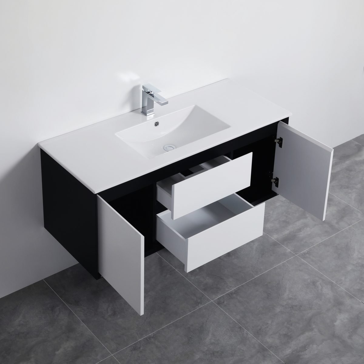 POSEIDON PE1200WH PETRA WALL HUNG VANITY 1190*455*525MM CABINET ONLY MATTE WHITE & BLACK