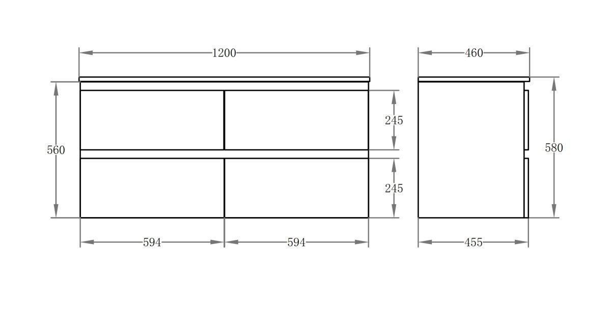 POSEIDON RIVA1200W RIVA WALL HUNG VANITY FOUR DRAWERS GLOSS WHITE