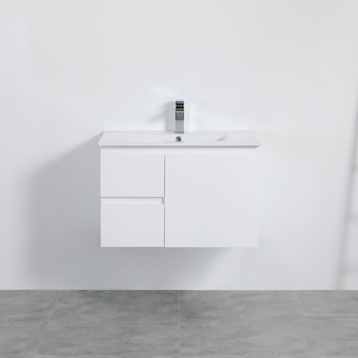 POSEIDON X-P74LWH X-PVC WALL HUNG VANITY LEFT SIDE DRAWERS GLOSS WHITE