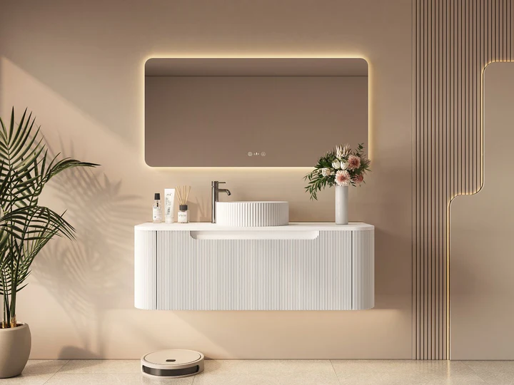 UNICASA ROM-1200-MW ROME FLUTED CURVE WALL HUNG VANITY 1200MM MATTE WHITE