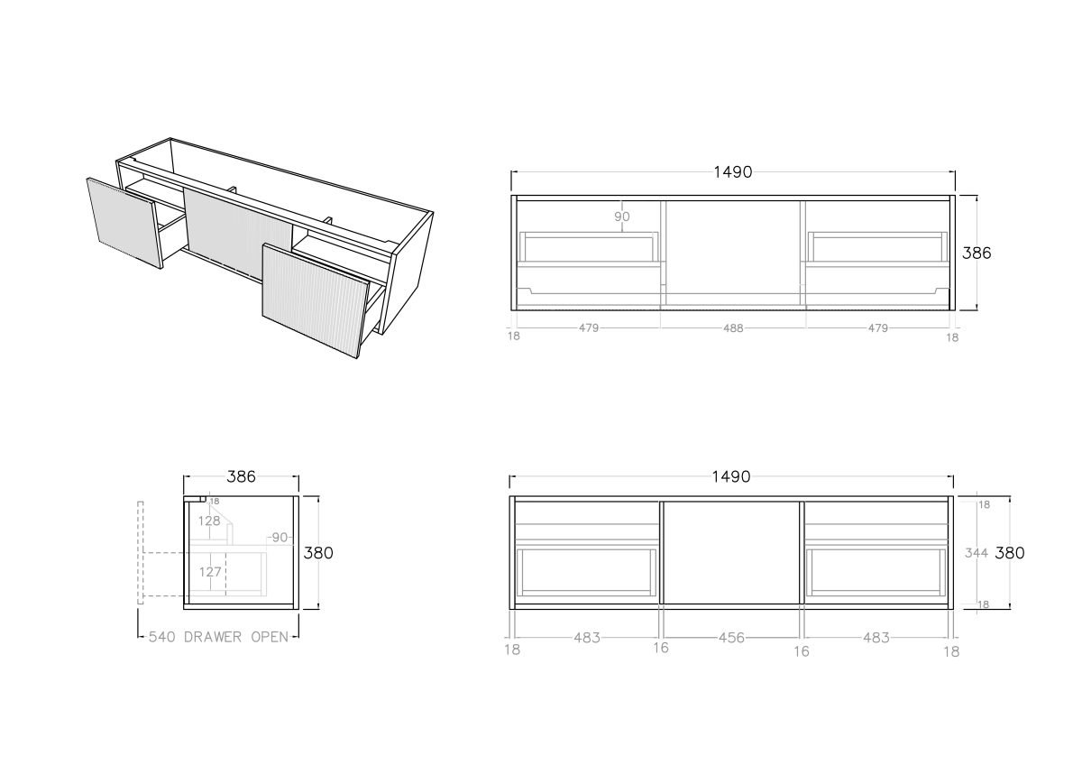 POSEIDON K153W BELLEVUE ENSUITE WALL HUNG VANITY CABINET ONLY