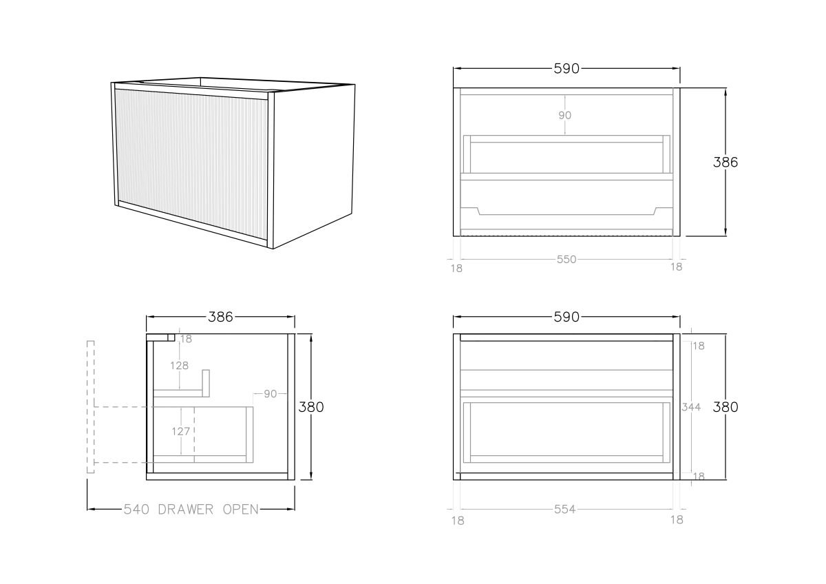 POSEIDON K63W BELLEVUE ENSUITE WALL HUNG VANITY CABINET ONLY