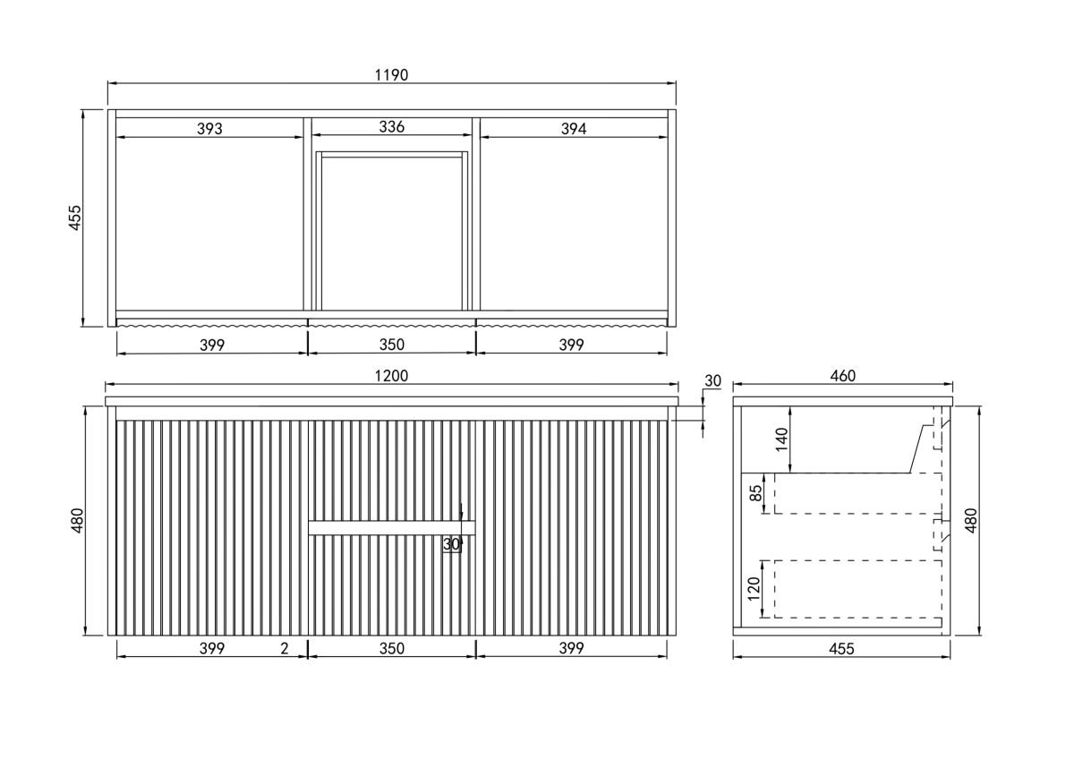 POSEIDON CB1221W BRINDABELLA WALL HUNG VANITY 1200MM CENTRE DRAWERS CABINET ONLY