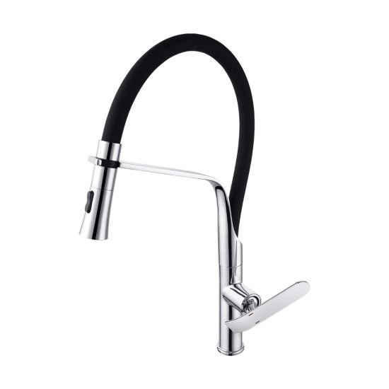 AQUAPERLA 1021.KM ROUND PULL OUT KITCHEN SINK MIXER CHROME AND MATTE BLACK