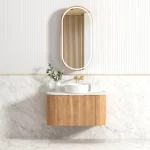 OTTI BOW900L BONDI FLUTED CURVE WALL HUNG VANITY 900 CABINET ONLY WOODLAND OAK