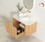 OTTI BOW900L BONDI FLUTED CURVE WALL HUNG VANITY 900 CABINET ONLY WOODLAND OAK