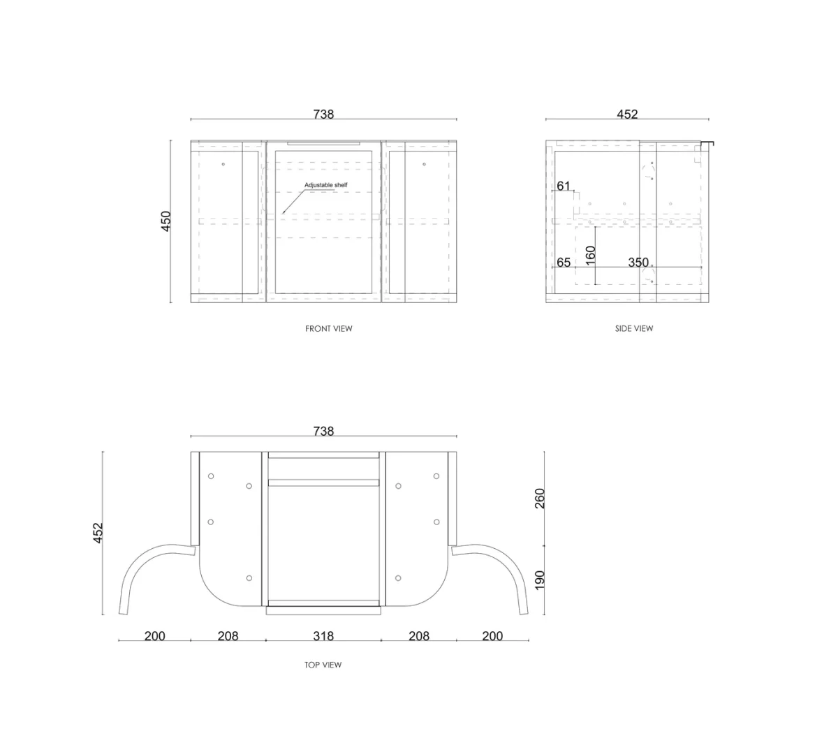 OTTI BOH750W HAMPSHIRE CURVE WALL HUNG VANITY 750 CABINET ONLY SATIN WHITE