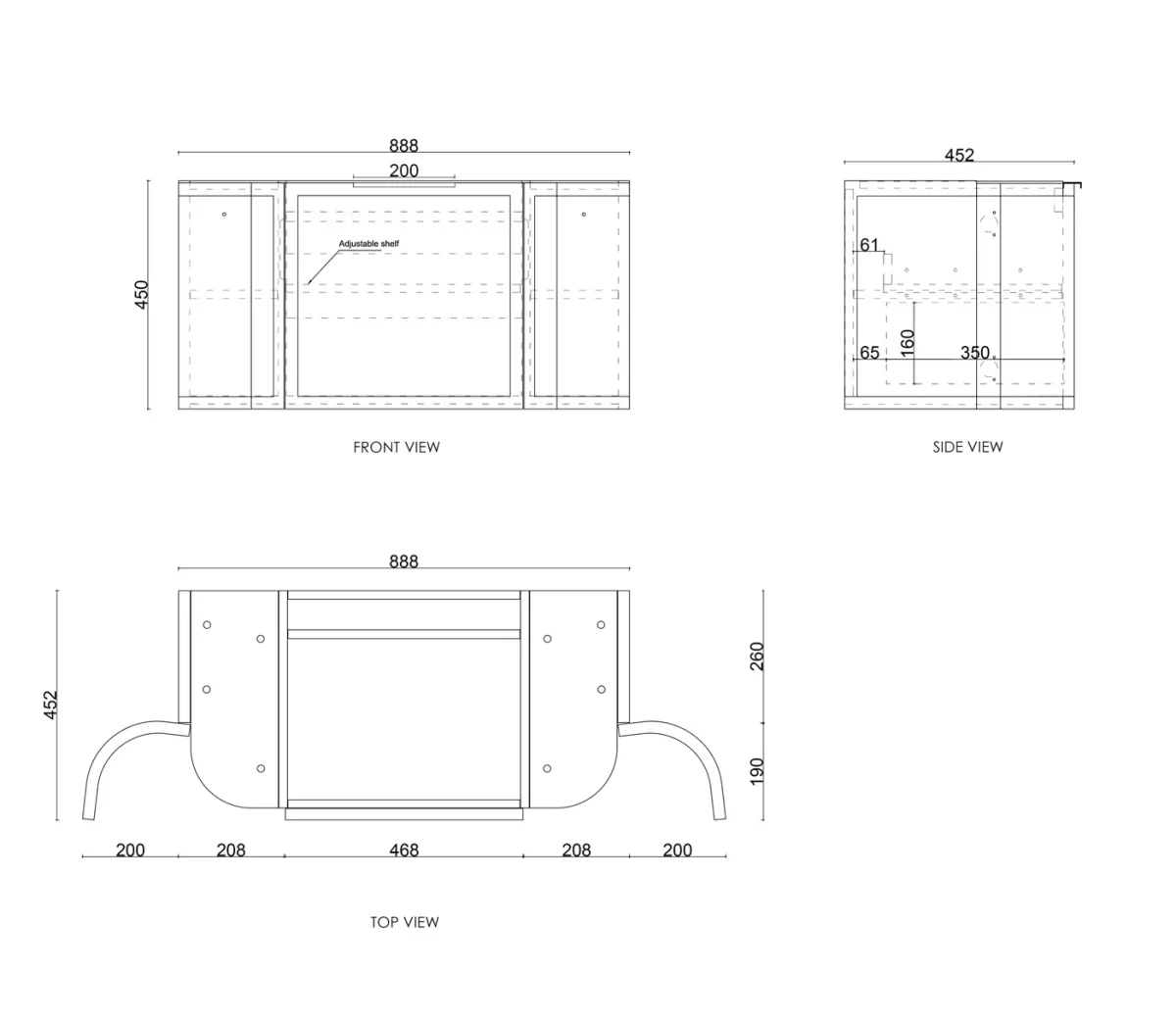 OTTI BOH900W HAMPSHIRE CURVE WALL HUNG VANITY 900 CABINET ONLY SATIN WHITE