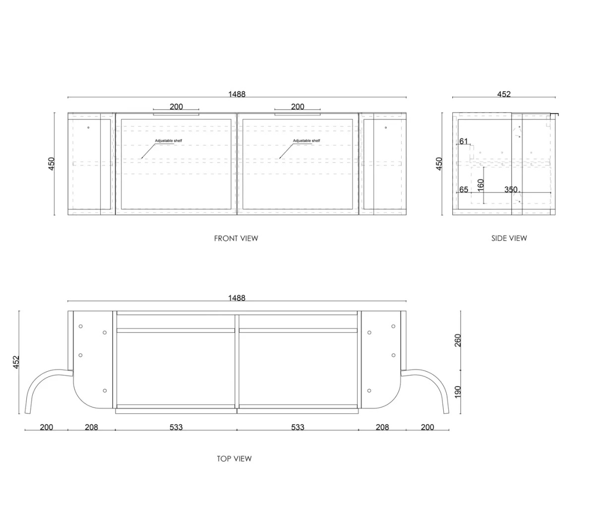 OTTI BOH1500W HAMPSHIRE CURVE WALL HUNG VANITY 1500 CABINET ONLY SATIN WHITE