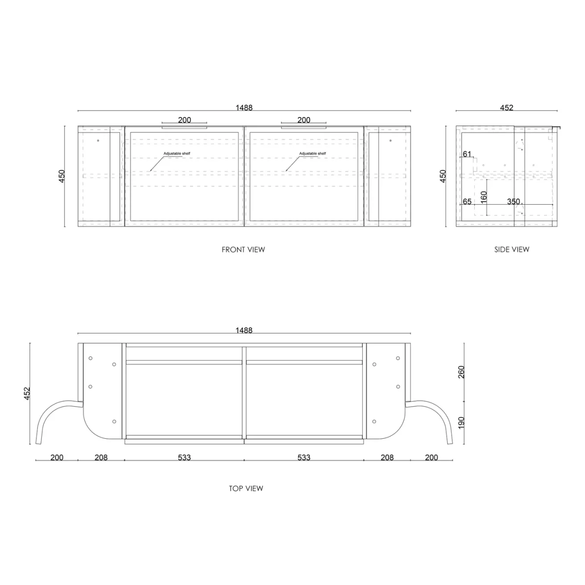 OTTI BOH1500B HAMPSHIRE CURVE WALL HUNG VANITY 1500 CABINET ONLY SATIN BLACK