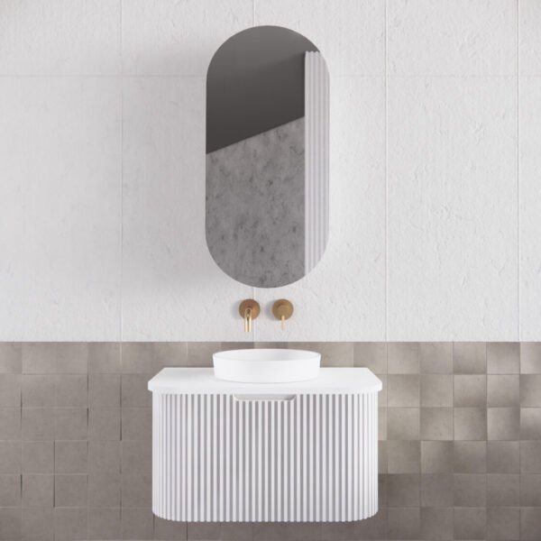 ABS RIVA WH750-MW BERGEN CURVE FLUTED WALL HUNG VANITY 750MM MATTE WHITE