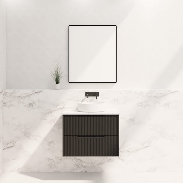 ABS RIVA WH750-MB BALI FLUTED WALL HUNG VANITY 750MM MATTE BLACK