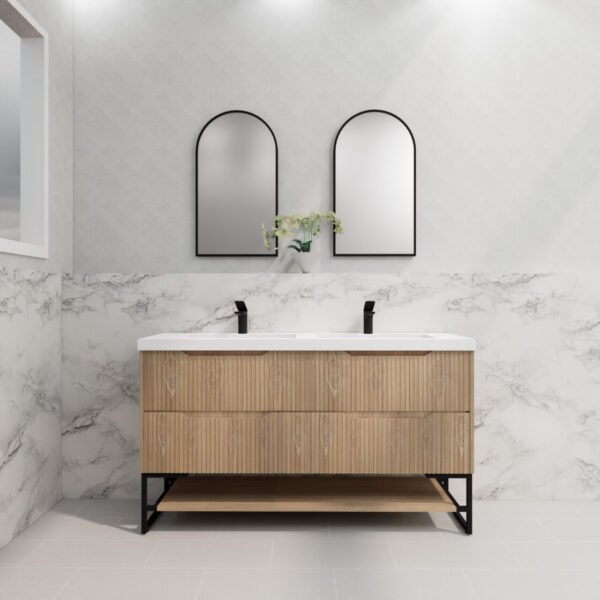 ABS RIVA FS1500D-AO BALI FLUTED FREESTANDING VANITY 1500MM DOUBLE BOWL AMERICAN OAK
