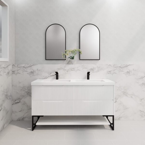 ABS RIVA FS1500D-MW BALI FLUTED FREESTANDING VANITY 1500MM DOUBLE BOWL MATTE WHITE
